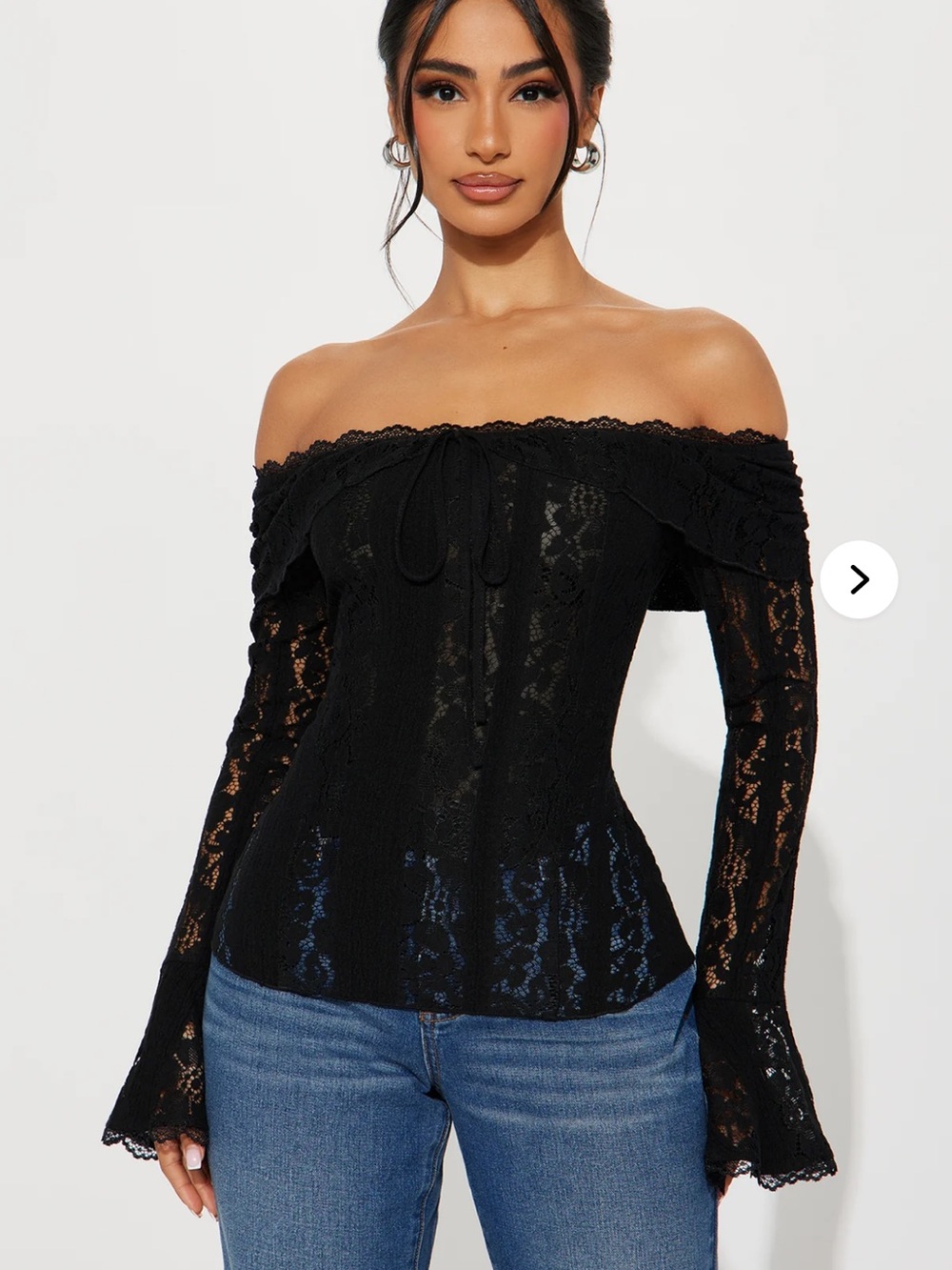 Fashion Nova Black Off-Shoulder Lace Long Sleeve Top